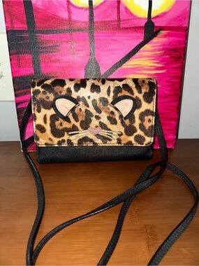 kate spade Leopard Print Crossbody with Cat Face Accent - Black & Brown